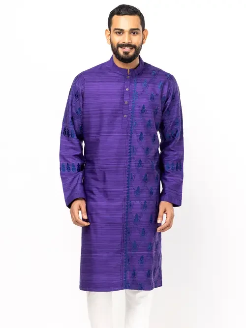 Purple Embroidered Endi Silk Panjabi